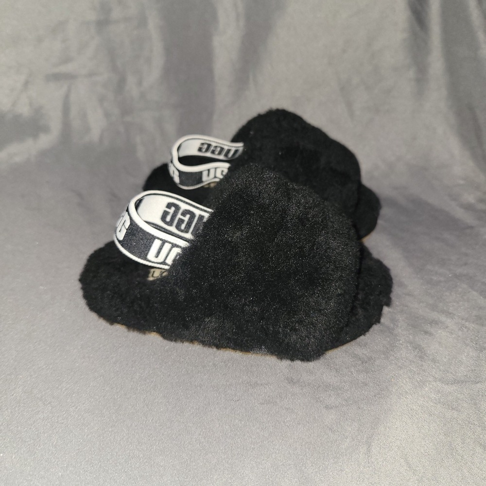 UGG Fluff Yeah Slide Infant Toddler Baby Girl Slippers Fuzzy Black 6